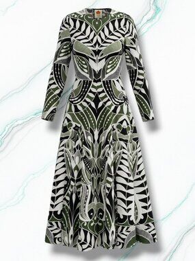 FARM Rio NWT Lace Nature Black Green Tropical Leaf Front Zip Midi S